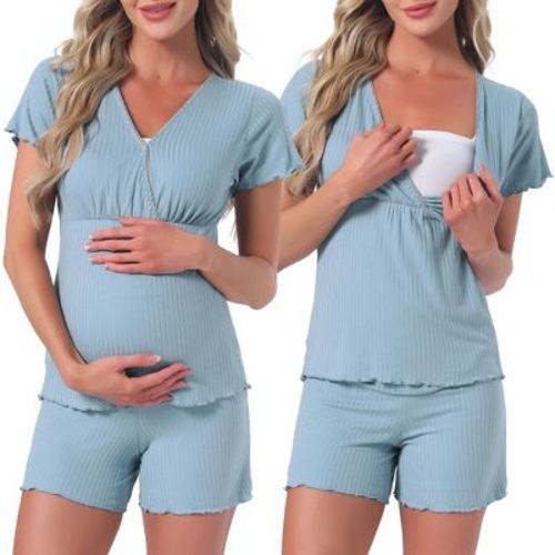 INSPIRE CHIC Maternity Modal Pajama Sets Short Sleeves Nursing Clothes Postpartum Loungewear Set Breastfeeding Tops & Shorts