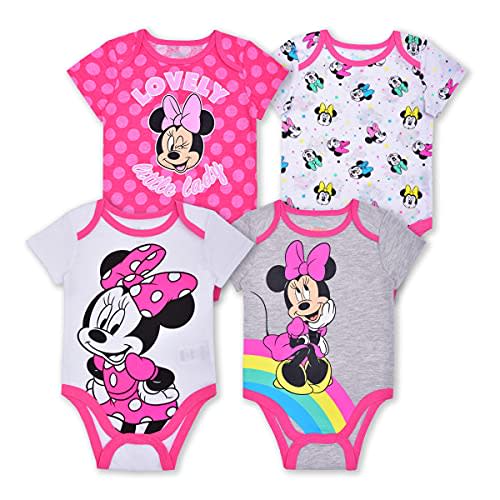 Disney 4 Pack Minnie Mouse Short Sleeve Baby’s Creeper Set, Creeper Bundle for Girls