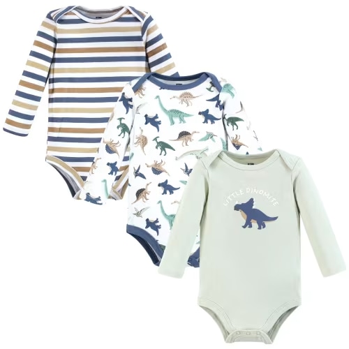 Hudson Baby Infant Boy Cotton Long-Sleeve Bodysuits, Dino Friends, 0-3 Months