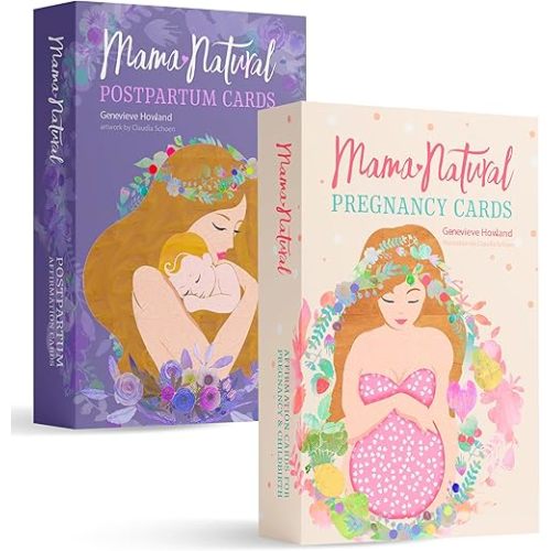 Mama Natural Pregnancy & Postpartum Affirmation Cards for Women | 100 Uplifting & Beautiful Affirmations cards to support New Mom | Gifts for new mom - Postpartum gifts for mom Product Bundle