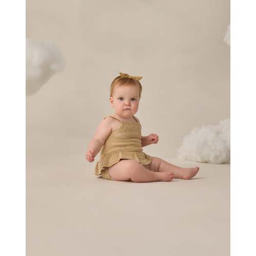 Knit Ruffle Romper Heathered Honey