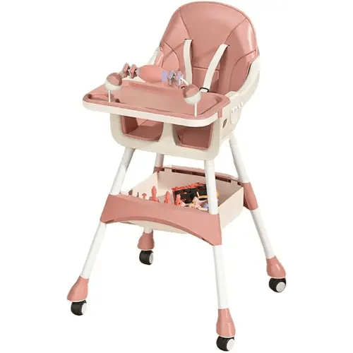 Portable High Chair,High Chairs for Babies and Toddlers,Multi-Use Easy Clean Baby High Chair with Lock Wheels, Comfortable Feeding and Place The Toy Storage Basket uuu