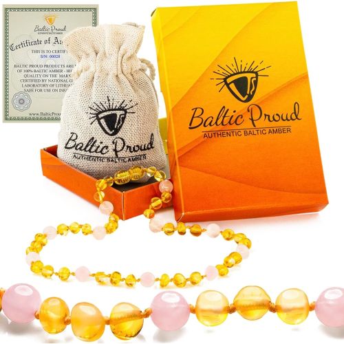 Baltic Proud Amber Necklace (Unisex Honey Rose Polished 12.5 Inches) - Certified Premium Quality Raw Baltic Sea Amber