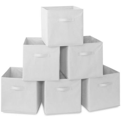 Casafield Set of 6 Collapsible Fabric Storage Cube Bins, White - 13" Foldable Cloth Baskets for Shelves and Cubby Organizers