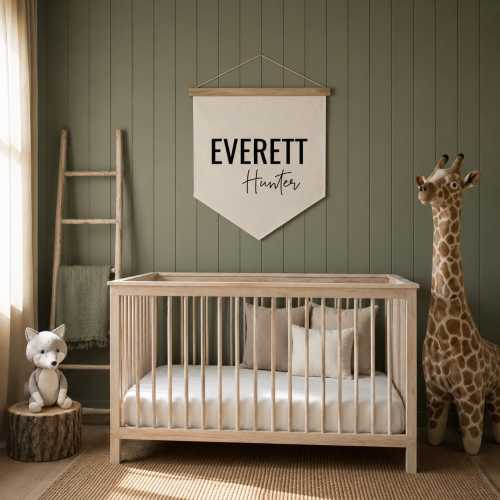 Personalized Nursery Name Sign | Cotton Canvas Flag, Reclaimed Wood