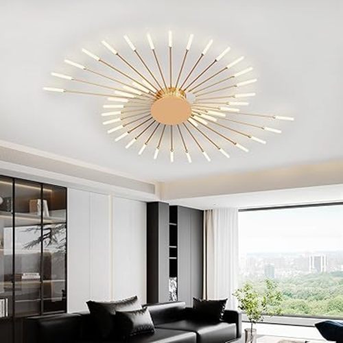 Modern Ceiling Light Flower Shape, Metal Firework Ceiling Lamp with Plug-in LED Source, Lighting Fixture for Living Room Dining Room Bedroom, Natural Light