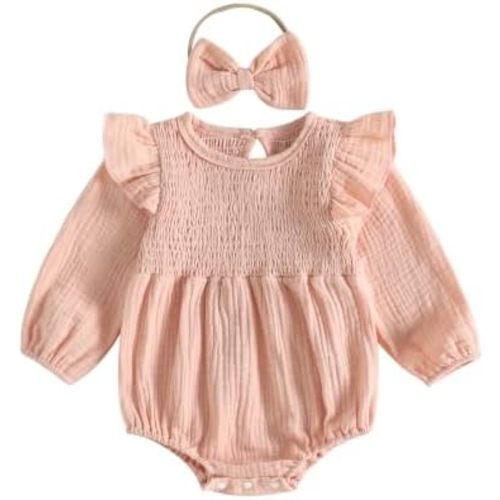 Newborn Baby Girl Fall Clothes Muslin Long Sleeve Smocked Bubble Romper