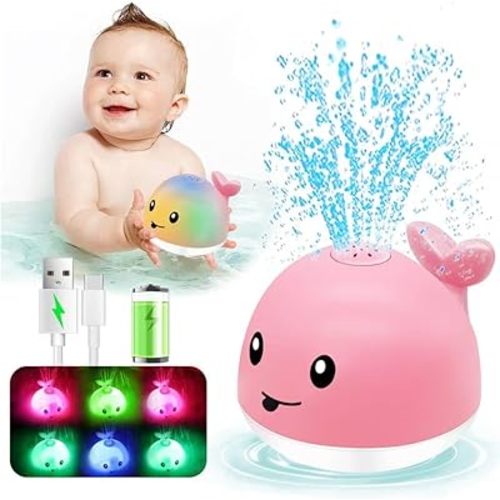 Baby Bath Toys 6-12 Months - Rechargeable Toddla Whale Bath Toys Sprinkler Light Up Pool Bathtub Tub Toys for Toddlers Infants Kids Ages 1-3 2-4 3-5 Spray Water Baby Easter Birthday Shower Gifts