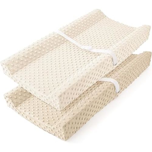 Susurration Changing Pad Covers 2Pack Minky Dots Plush Diaper Change Table Covers 33x17x7in Ultra Soft Changing Pad Sheets for Unisex Baby Girls Boys (Brown&Cream)