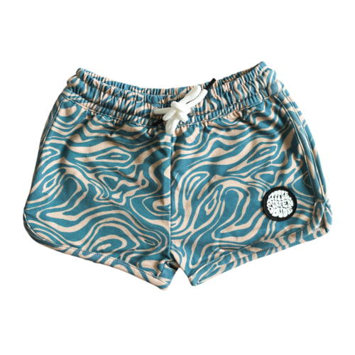 Dark Blue and Tan Wavy Cotton Lounge Shorts