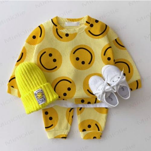 Baby Waffle Yellow Smiley Face Sweatshirt 2-piece Set