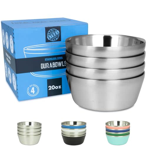 Stainless Steel Insulated Bowls for Kids and Adults - 20 Oz Double Wall Metal Bowls for Ice Cream, Soup, Cereal, Snack, Rice Dish, Camping Bowl (Stainless Steel)
