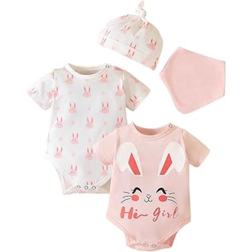 Baby Girls' 0-12 Months 4-Piece (Short Sleeve) Bodysuits Set