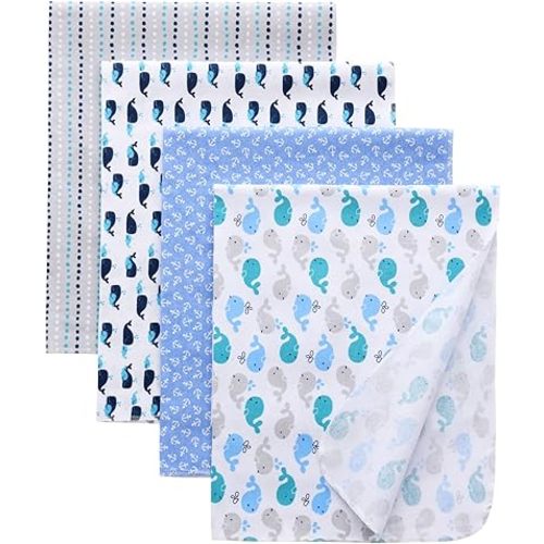 Gina Era Flannel Receiving Blankets, Baby Swaddle Blankets 100% Cotton 4 Pcs One Size 30 X 30 Inch for Baby Boy or Baby Girl (Style5)