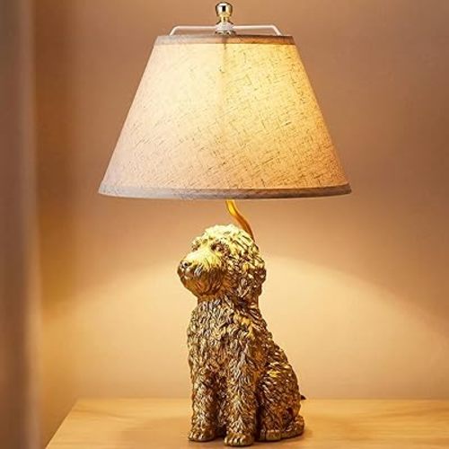 22 Inch Goldendoodle Dog Lamp Gold Dog Lamp Resin Golden Doodle