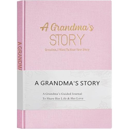 Artmag Grandma's Life Story Journal Family Keepsake Book Linen Hardcover for Grandma to Share Her Memories, with 250+ Prompt Questions Gift for Birthday Mother's Day Christmas (Pink)