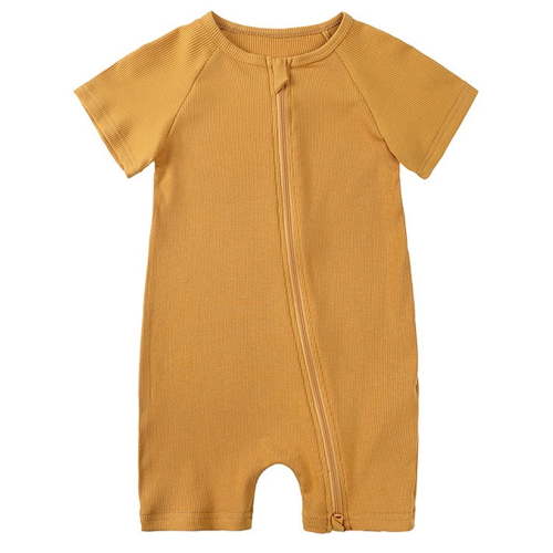 WIBACKER 3M-3T Baby Girls Ribbed Bamboo Viscose Short Pajamas, 2 Way Zipper One-Piece Short Sleeve Sleepers