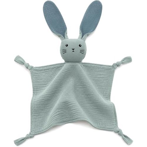 Sage Green Organic Cotton Muslin Bunny Lovey Security Blanket 11" x 11"