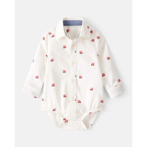 Baby Boy Train Print Button-Down Fashion Bodysuit - White - OshKosh B'gosh | Carter's