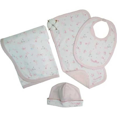 ME & MY BABY - Set 4 Pieces - Hat, Blanket, Bib and Burp (Bunnies Print)