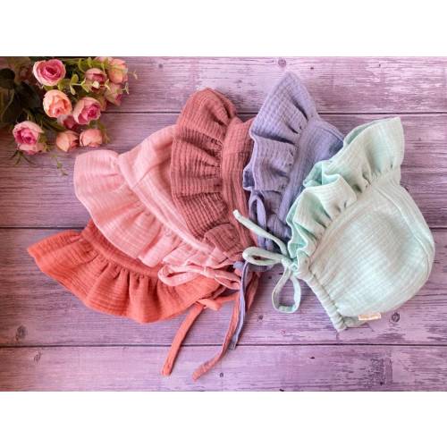 Organic Cotton Muslin Ruffle Bonnet: Vintage Style Baby Sun Hat