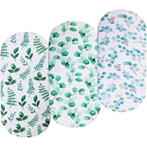 Onacosht Bassinet Sheets Set 3 Pack for Baby Boy and Girl, Stretchy Jersey Knitted Fitted Sheet, Universal for Oval Rectangle and Hourglass Bassinet Mattress, Watercolor Greenery Botanical Leaf