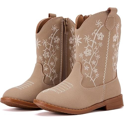 BMCiTYBM Toddler Girls Cowboy Cowgirl Boots Little Kids Pointed Toe Western Boots Mid Calf Side Zipper Riding Shoes for All Seasons (Toddler/Little Kid)