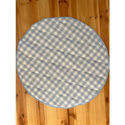 Round Baby Play Mat: Blue Gingham Print, Soft Padded Tummy Time Mat, Handmade