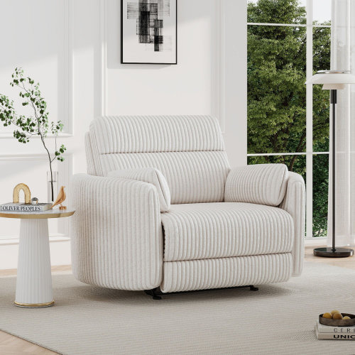 52.4" Wide Modern Corduroy Power Glider Recliner With Two Accent Pillows & Charging Ports | Wayfair