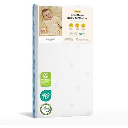 MAMAZING Aerobase Baby Crib and Toddler Mattress, 2-Stage Breathable Mattress, Non-Toxic, Waterproof Sleep Surface, Machine-Washable Cover for Easy Care, Fits Standard Baby Crib & Toddler Bed
