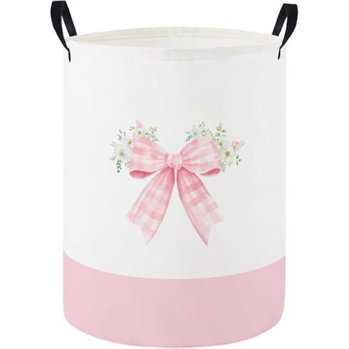HIYAGON Baby Laundry Hamper Basket Baby Hamper for Nursery Boy and Girl Cute Storage Bin Organizer Boho Room Decor(Bowkont Flower)