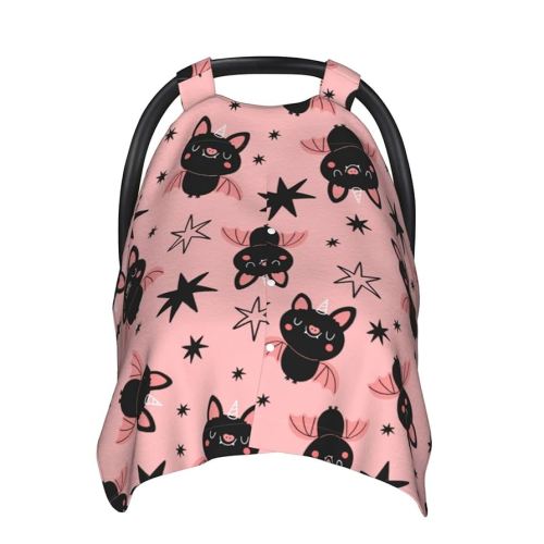 Halloween Cute Cartoon Bat Baby Car Seat Canopy and Nursing Cover for Breastfeeding Multi-Use Cover Lightweight Infant Stretchy Carrier Carseat Winter Cover for Newborn Girls Boys