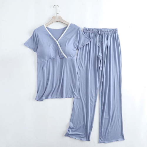 purcolt Women's Maternity Pajama Set Nursing Pjs Postpartum Breastfeeding Sleepwear Set Short Sleeve V Neck Top & Pants Pregnancy Loungewear