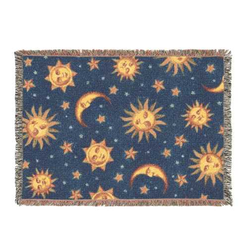 Celestial Woven Blanket: Whimsigoth Starry Tapestry, 100% Cotton