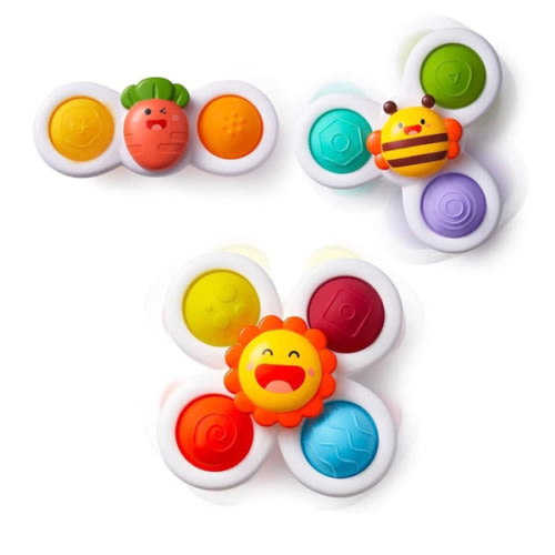 LiKee Strong Suction Cup Fidget Rotating Sensory Bath Toys for Baby Christmas Stocking Stuffers, Airplane Car Travel Table & Window Toys for Toddler Boys and Girls, 10+ Months