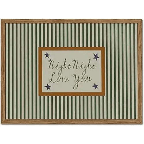 Vintage Night Night Love You Wall Art Mid Century Striped Nursery Bed Wall Decor Picture, Kids Good Old Days Poster Canvas Print Artwork for Child Bedroom Living Room12x16 inch Wood Framed
