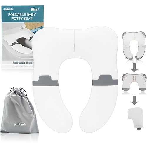 Improved Travel Potty Seat for Toddler,Portable Training Potty Seats with Silicone Anti-pinch Sheet & Non-slip Base,Foldable Potty Seat Fits Most Toilets,Easy to Clean & Free Travel Bag.(Grey)