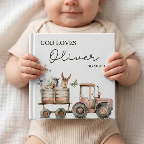 Personalized Baby Book, Watercolor Farm Theme Storybook, Baptism Gift for Boy or Girl, Cristian Bedtime Book, Gift for Godson or Goddaughter