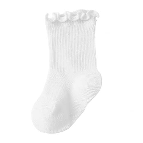 QIYAGBSA Baby Socks Ruffled Scalloped Edge Crew Length Soft Cotton for Toddler Infant Daily Wear (White 0-1YEARS)