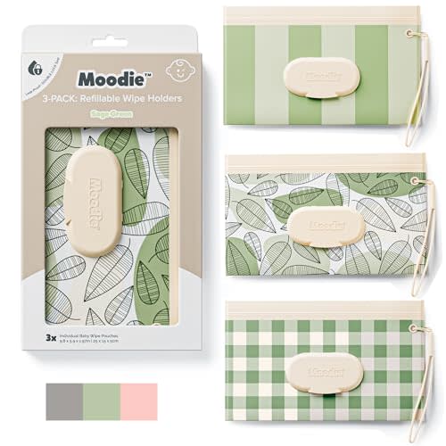 3PACK Baby Wipes Holder | Refillable Wipes Container w/DOUBLE-LOCK SEAL |Travel Wipe Case | Portable Wipe Dispenser | Reusable Wipes Pouch (Sage Green, 3 PACK)