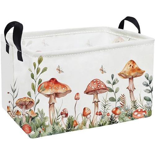 Essme Rectangular Mushroom Basket,Kids Storage Bins Organizer with Handles for Girls Room Decor, Gift Basket,Shelf Basket.(Mushroom)