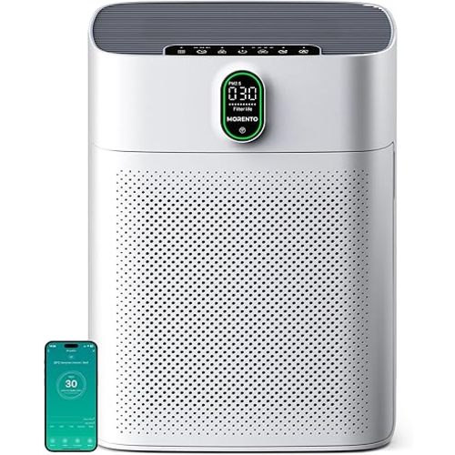 MORENTO Air Purifier for Home Large Room Bedroom Up to 1076 ft², Wi-Fi and Alexa Control, PM2.5 Air Quality Monitor, Auto Mode, HEPA Filter Removes Dust, Pollen, Smoke 1 Pack, White