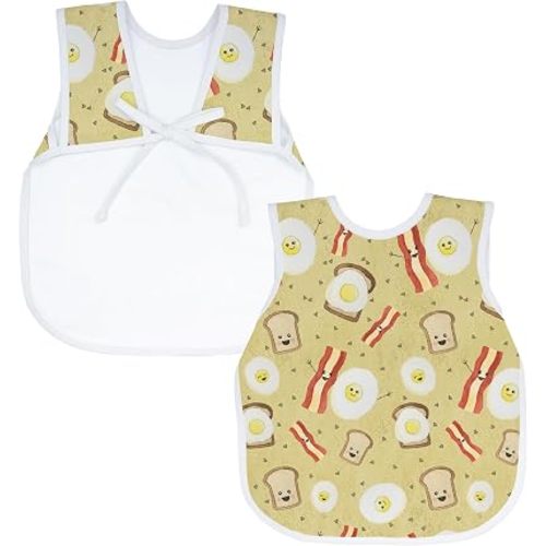BapronBaby Eggs & Bacon Bapron - No Neck Tie Safer Bib for Baby & Toddler - Soft Waterproof Stain Resistant - Machine Washable - Sz Preschool 3-5yrs