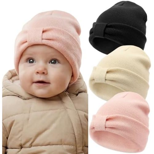 DRESHOW BQUBO Baby Beanie Winter Hat with Bear Ears Infant Toddler Knitted Warm Cap Beanies for Baby Boys Girls 0-24 Months