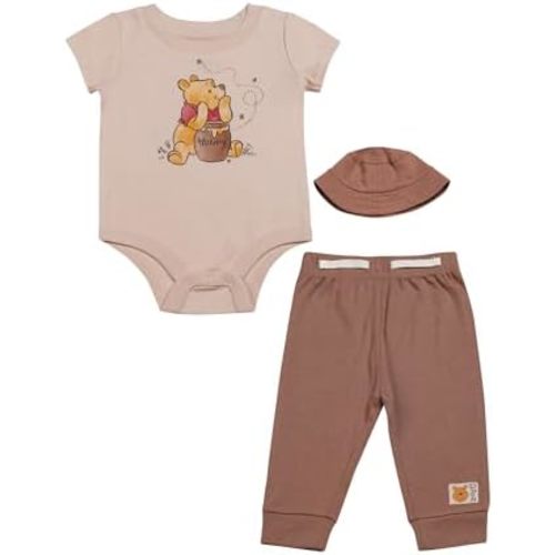 Magic Threadz Disney Clothes Baby Boys 3-Piece Outfit Set with Bodysuit, Pants & Hat – Lion King, Stitch, Pooh & Mickey 0M–9M