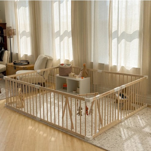 HARPPA Grovi Wooden Baby Gate Playpen | Non-Toxic Foldable DIY Adjustable Play Yard for Infants & Toddlers – Natural Finish Baby Fence for Small & Large Spaces