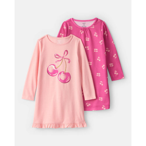 Girls Cherry Print Long-Sleeve Loose Fit Night Gowns - Pink - Carter's | Carter's