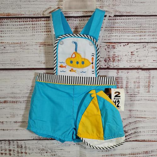 Vintage Baby Jumper Hat Set / NOS NWT Retro Overall Navy Sailor / Baby Overalls Outfit / Blue  / 6M 6 Months