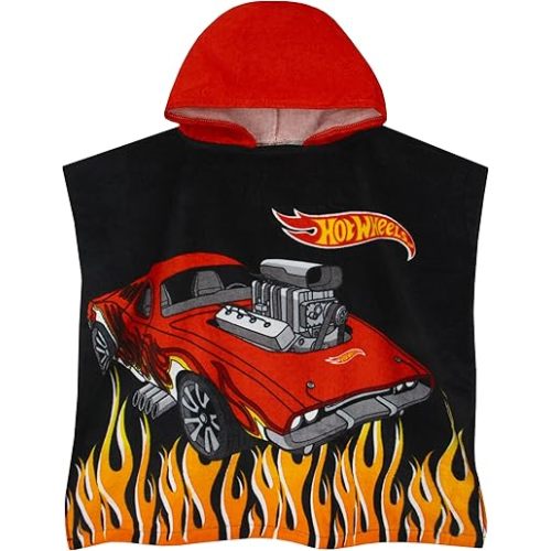 Hot Wheels Towel Poncho, Car Hooded Towel for Kids, Boys Beach Towels and Swimming Towels, One Size, Black