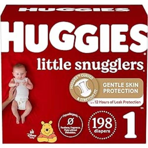 Huggies Size 1 Diapers, Little Snugglers Newborn Diapers, Size 1 (8-14 lbs), 198 Count